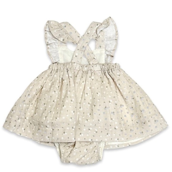 NWOT Viverano Organic Floral Ruffle Cross Back Flare Baby Dress+Bloomer, 12-18m - Picture 2 of 6